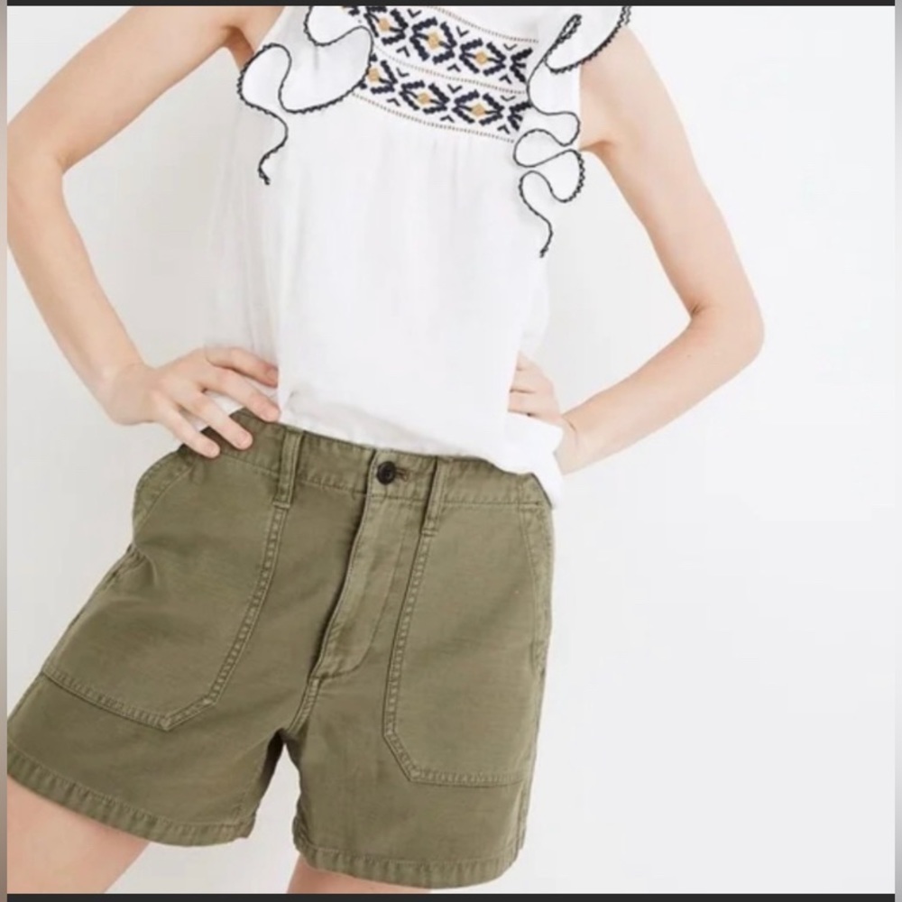 Madewell Relaxed Military Short, green, sz 26, EUC